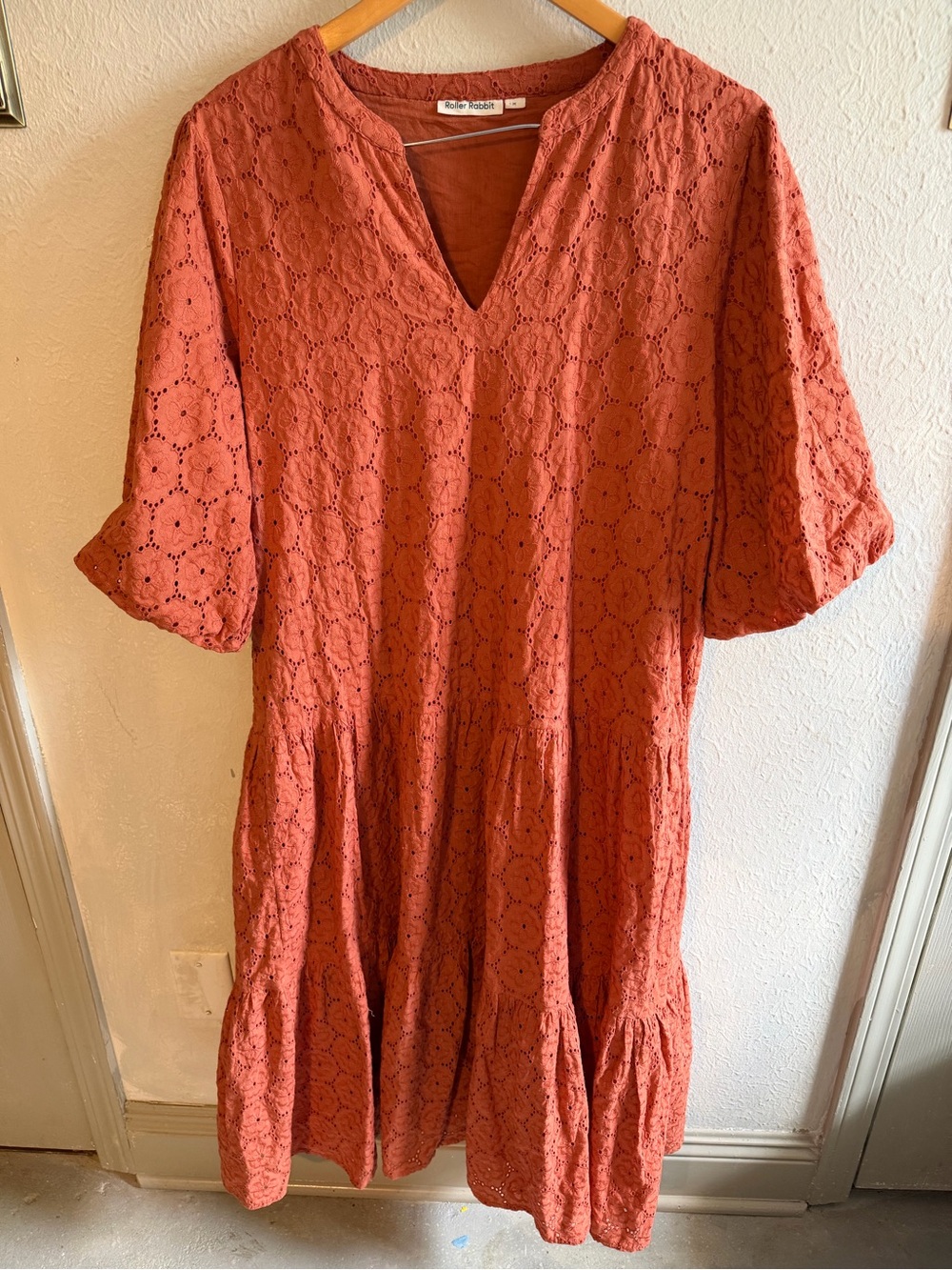 Roller Rabbit Rust Eyelet Tiered Midi Dress